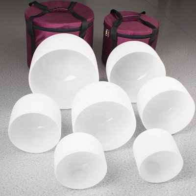 Sound therapy frosted quartz singing bowls for seven music notes