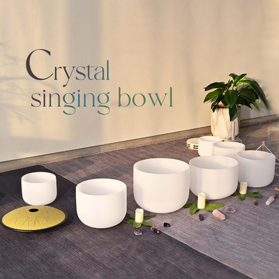 Direct Manufacturer White Chakra Tuned Quartz Singing Bowl with suede mallet and chakra note FSB951