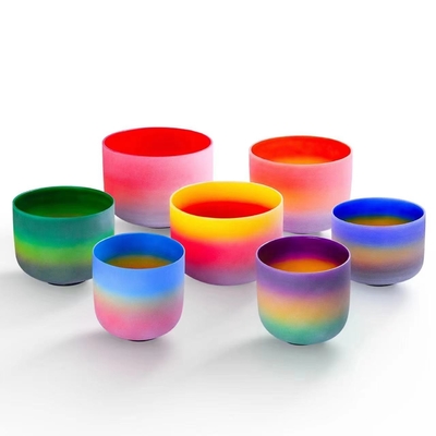Rainbow Color Frosted Quartz Singing Bowl 7pcs Chakra Set  for Sound Healing
