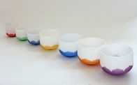 Set of 7 pcs 6"-12" 7 notes with lotus Chakra design Frosted Quartz Crystal Singing Bowl