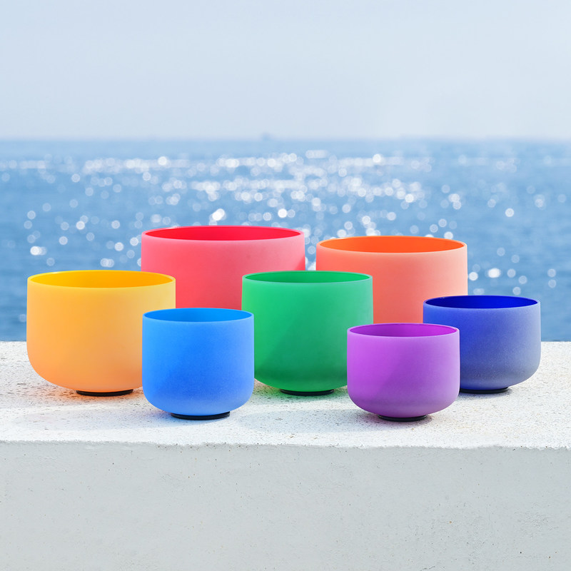 Colored Frosted Quartz Crystal Singing Bowl 7pcs Chakra Set Sound ...