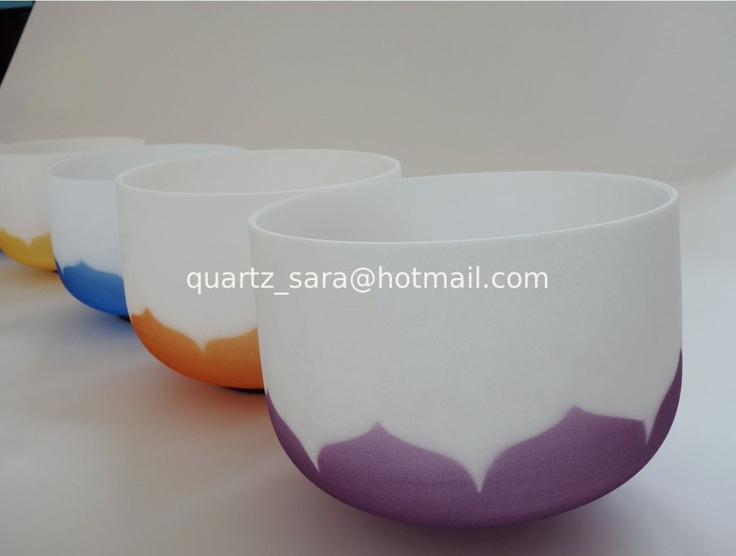 Set of 7 pcs 6"-12" 7 notes with lotus Chakra design Frosted Quartz Crystal Singing Bowl