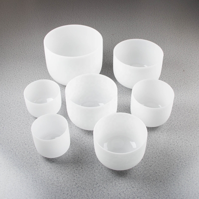 Sound therapy frosted quartz singing bowls for seven music notes
