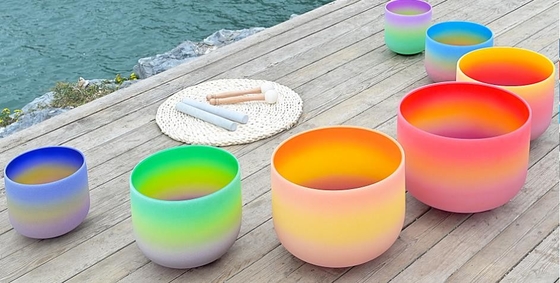 Frosted Rainbow Color Quartz Crystal Singing Bowl for Sould Therapy or Healing made in china