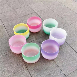 Rainbow Color Frosted Quartz Singing Bowl 7pcs Chakra Set  for Sound Healing