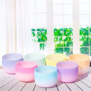 Rainbow Color Frosted Quartz Singing Bowl 7pcs Chakra Set  for Sound Healing