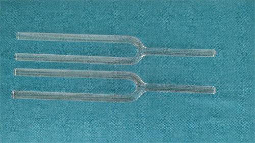 Quartz Crystal Tuning Forks with Different Notes and purple carrying cases
