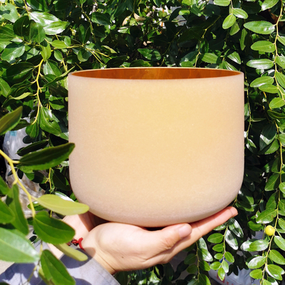 Gold coated crystal singing bowl
