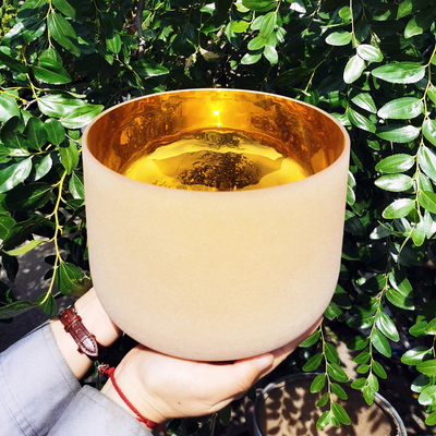 Gold coated crystal singing bowl
